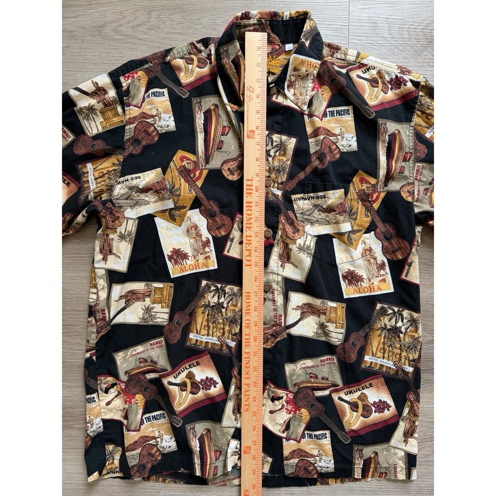 Kane Malia Ukulele Hawaiian Camp Shirt Mens Large Black Print Made in Hawaii L - Picture 5 of 7